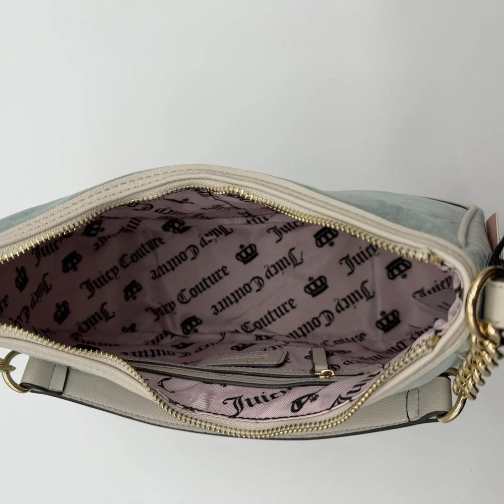 Juicy Couture Dreamy Shoulder Bag & Matching Zip Card Case Sage Green Velour NWT
